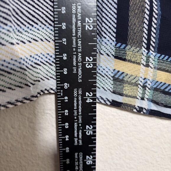 Vince Camuto Blouse Women's XS Plaid Sheer Ruffle Casual Round Neck Top - Picture 5 of 8